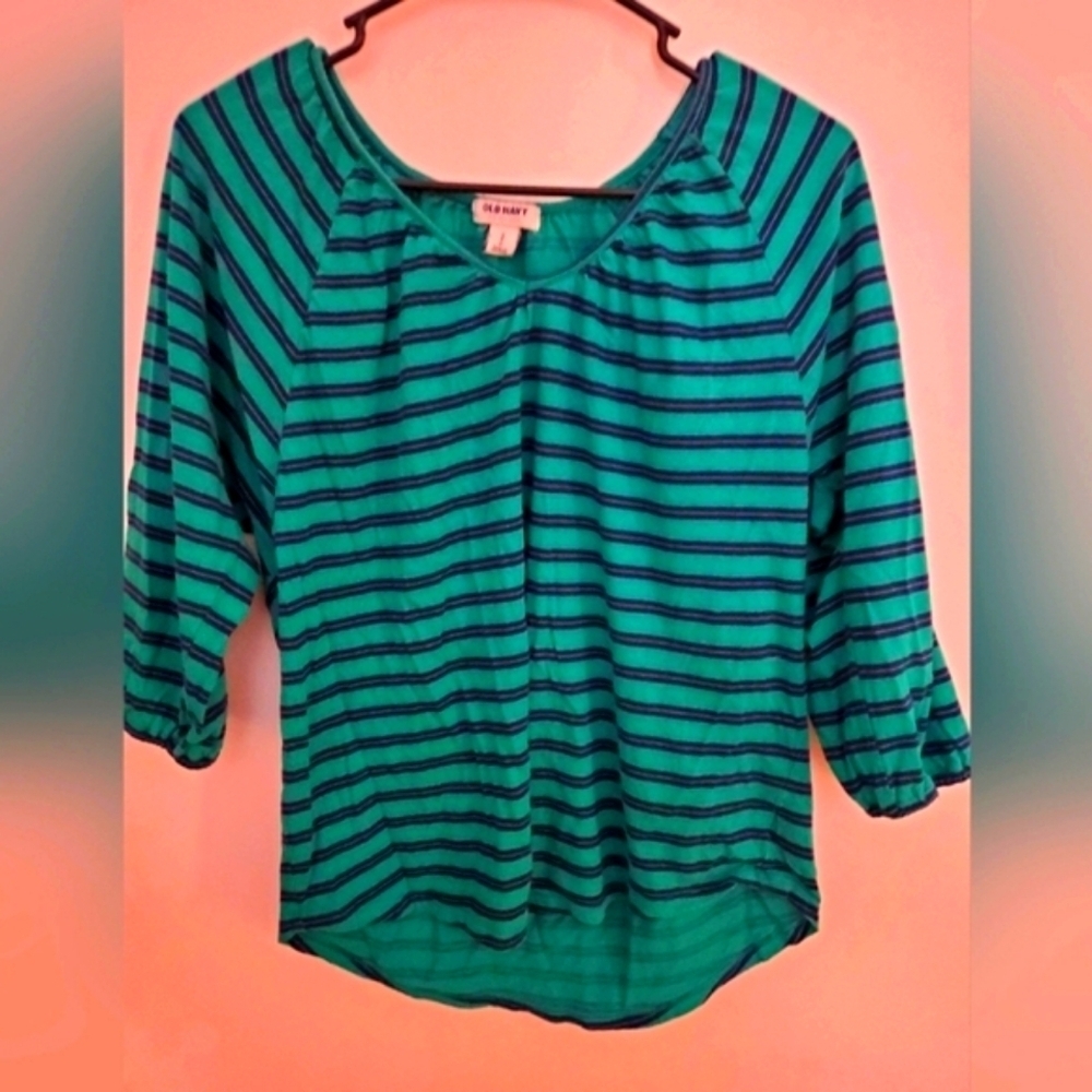 Old Navy shirt size small petite green and blue stripes